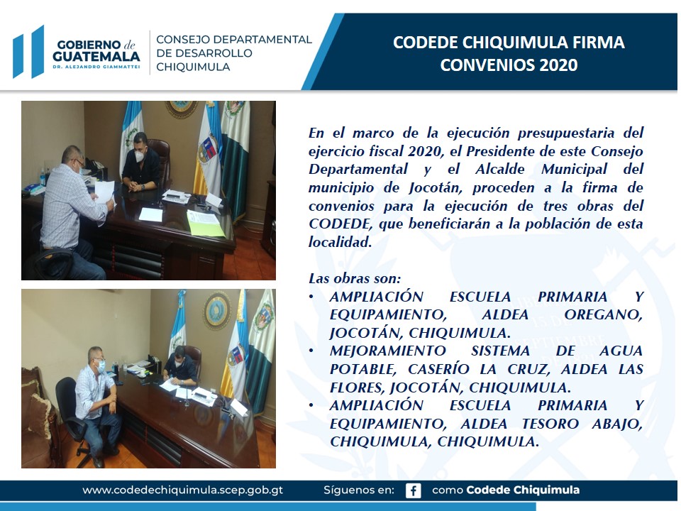 CODEDE CHIQUIMULA FIRMA CONVENIOS 2020