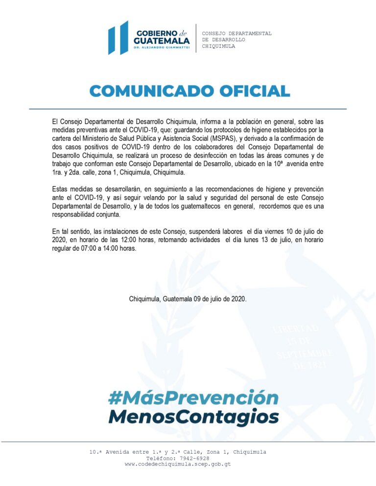 COMUNICADO OFICIAL CODEDE CHIQUIMULA