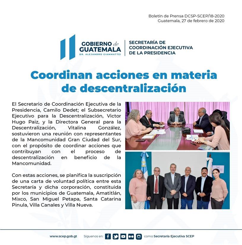 COORDINAN ACCIONES EN MATERIA DE DESCENTRALIZACIÓN