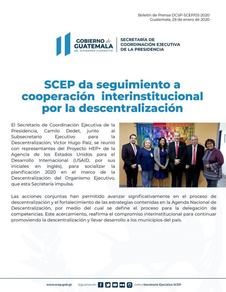 SCEP DA SEGUIMIENTO A COOPERACIÓN INTERINSTITUCIONAL POR LA DESCENTRALIZACIÓN