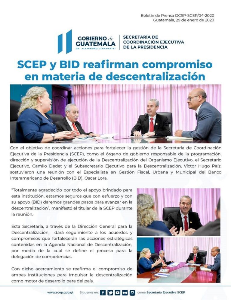 SCEP Y BID REAFIRMAN COMPROMISO EN MATERIA DE DESCENTRALIZACIÓN