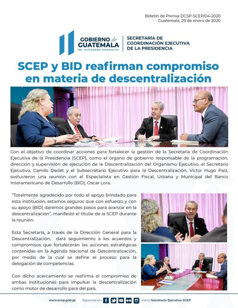 SCEP Y BID REAFIRMAN COMPROMISO EN MATERIA DE DESCENTRALIZACIÓN